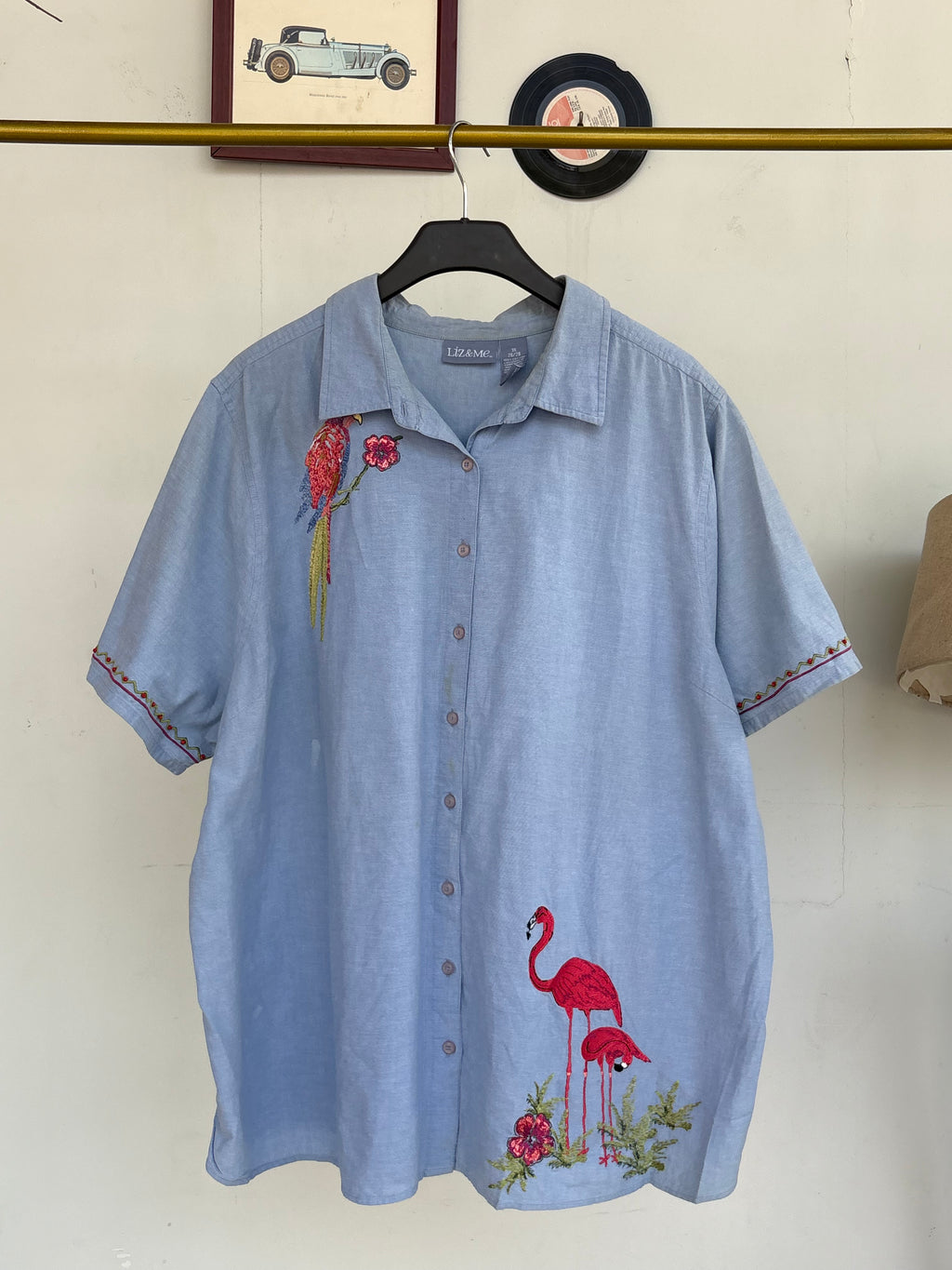 Exotic birds embroidered shirt
