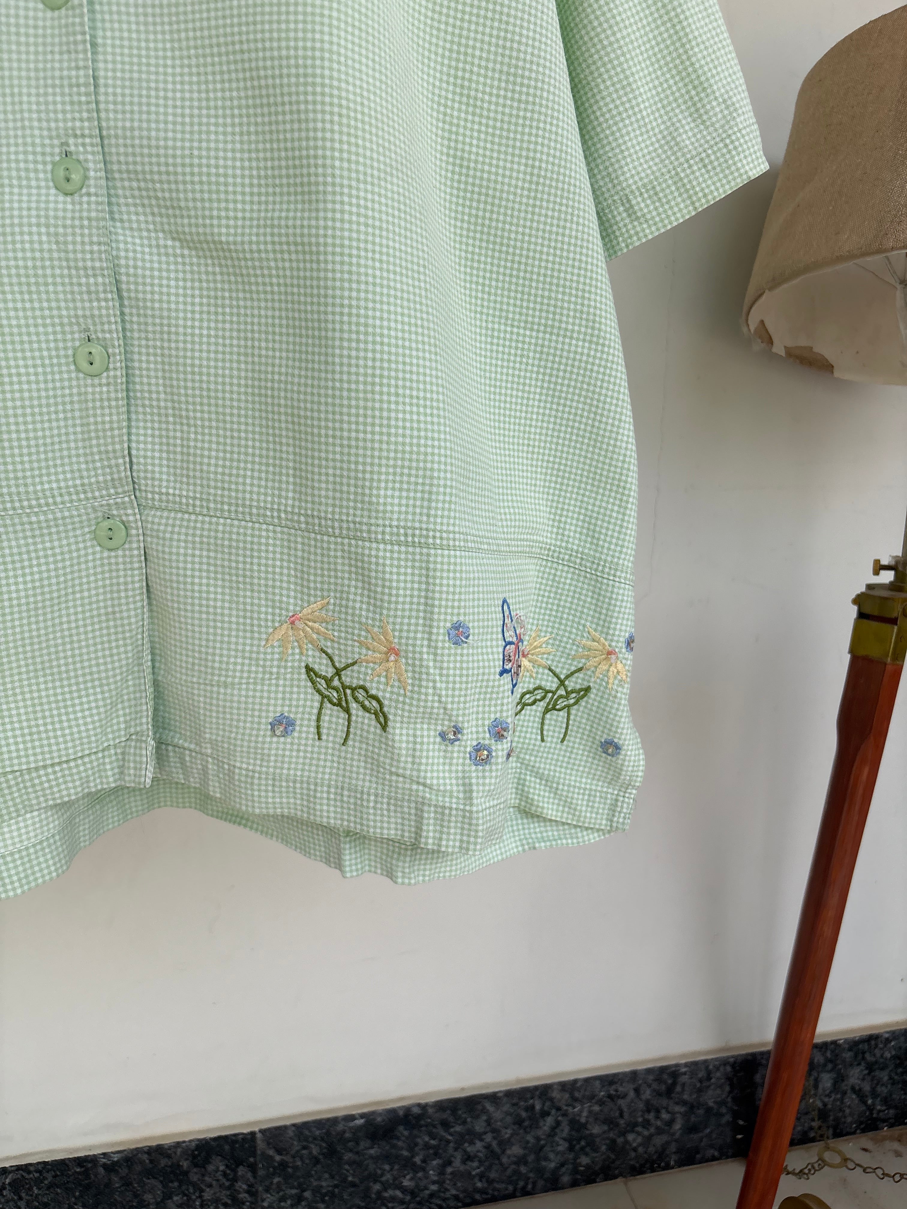 Green ghingham emb shirt
