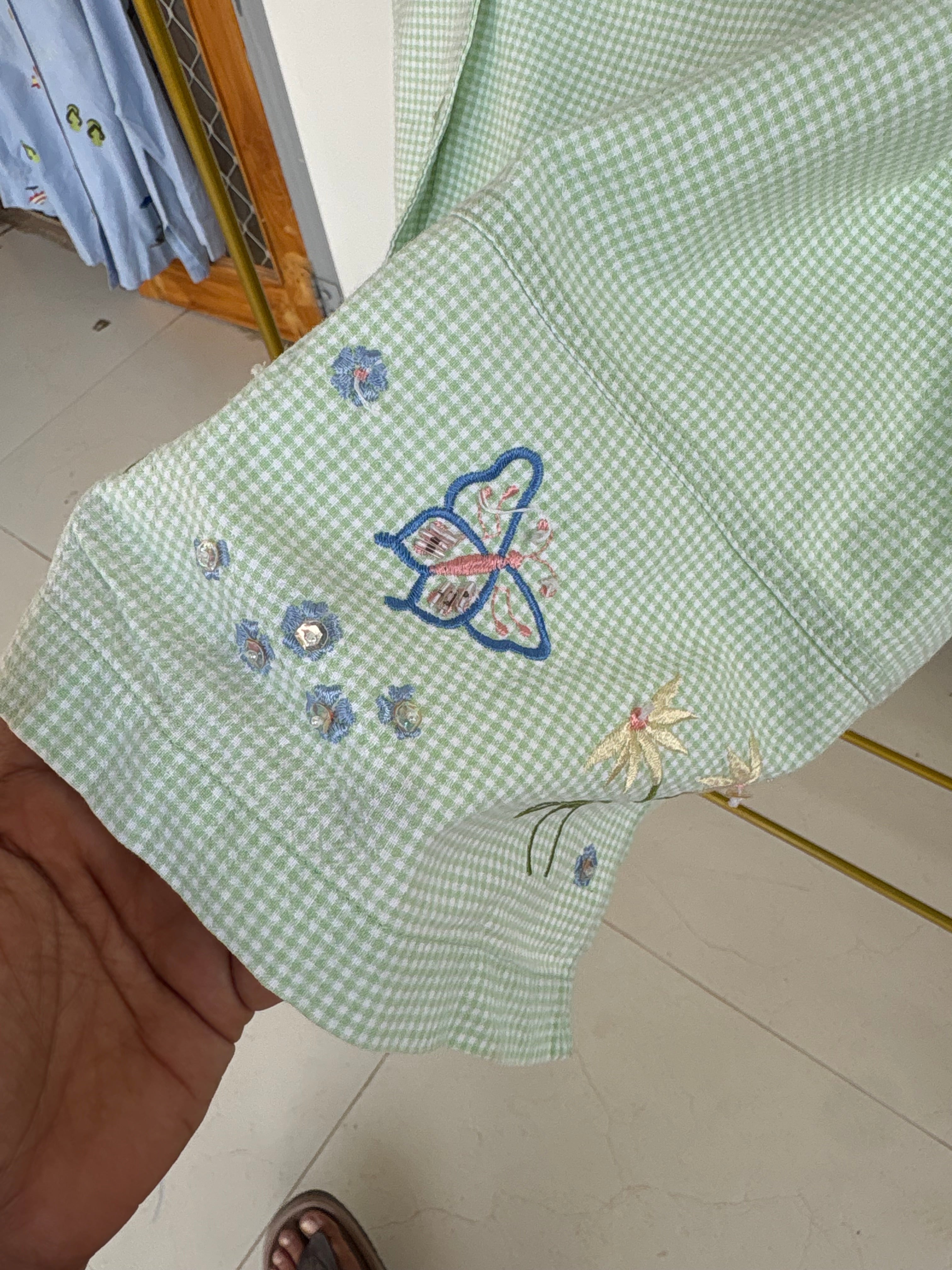 Green ghingham emb shirt