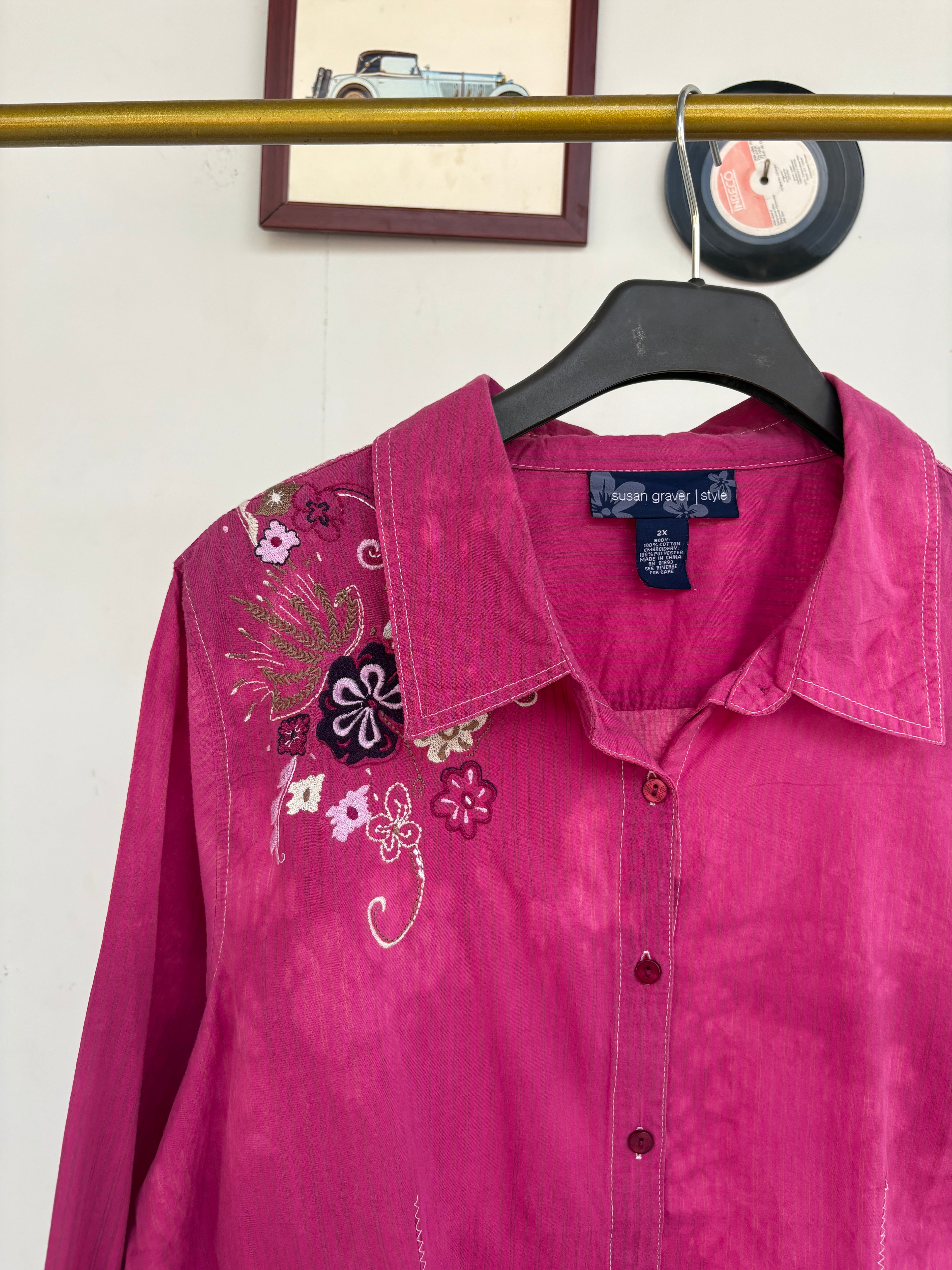 Embroidered pink shirt