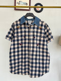Checkeded denim collar shirt
