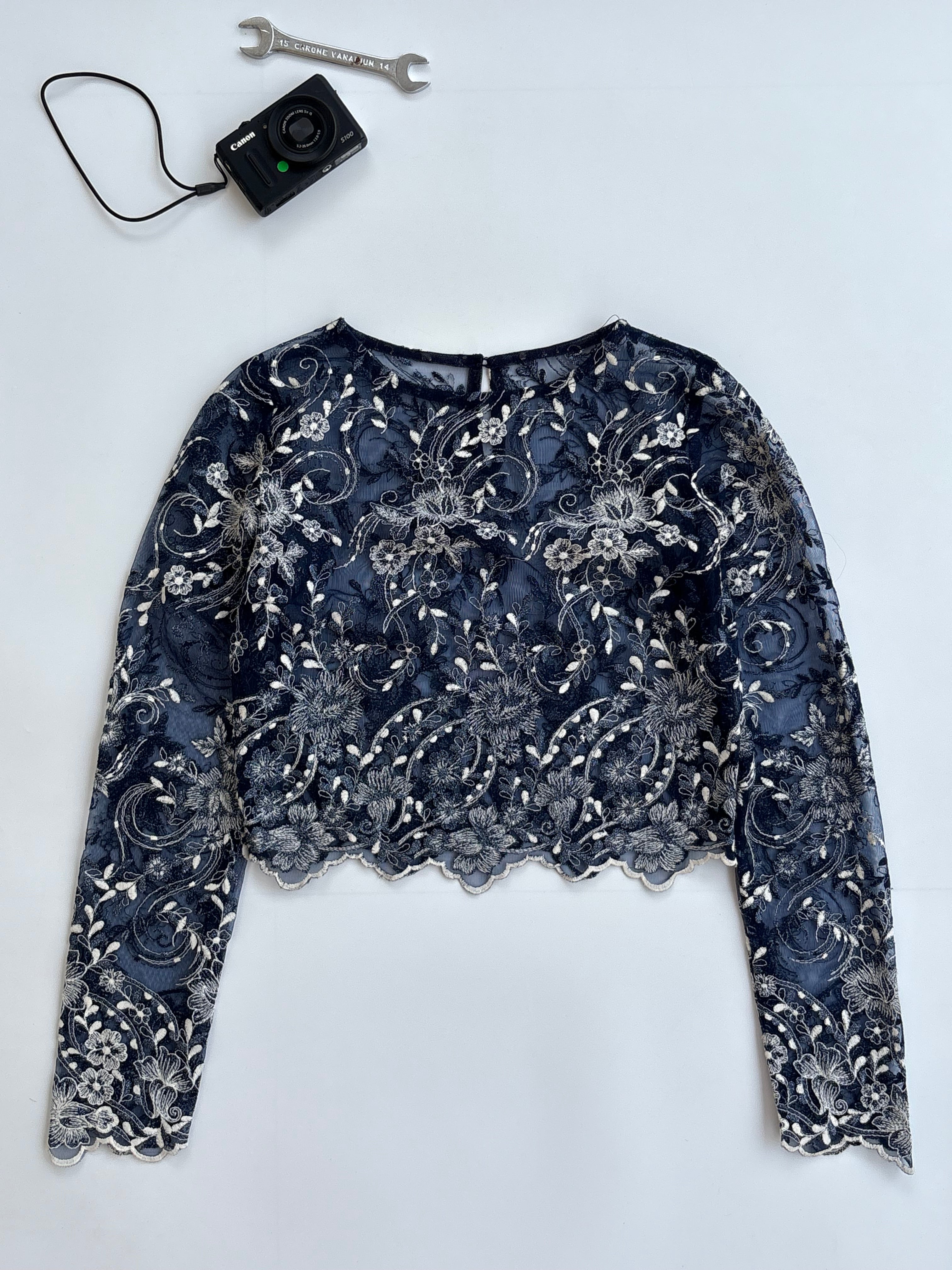 Semi transparent embroidered top