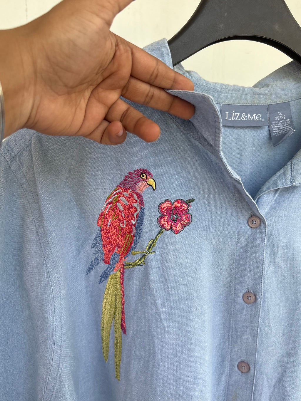 Exotic birds embroidered shirt