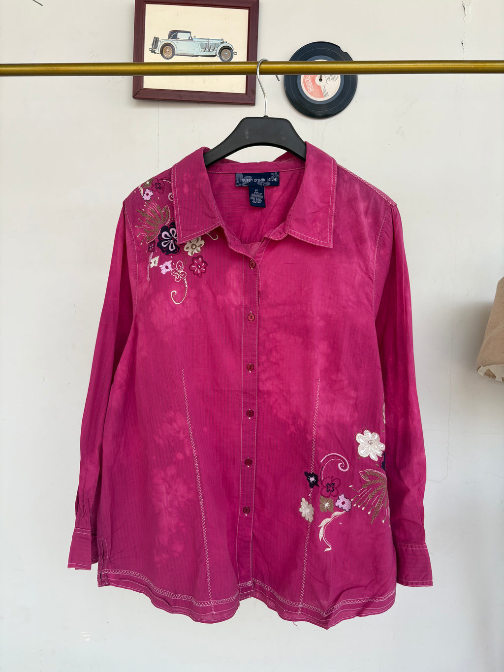 Embroidered pink shirt