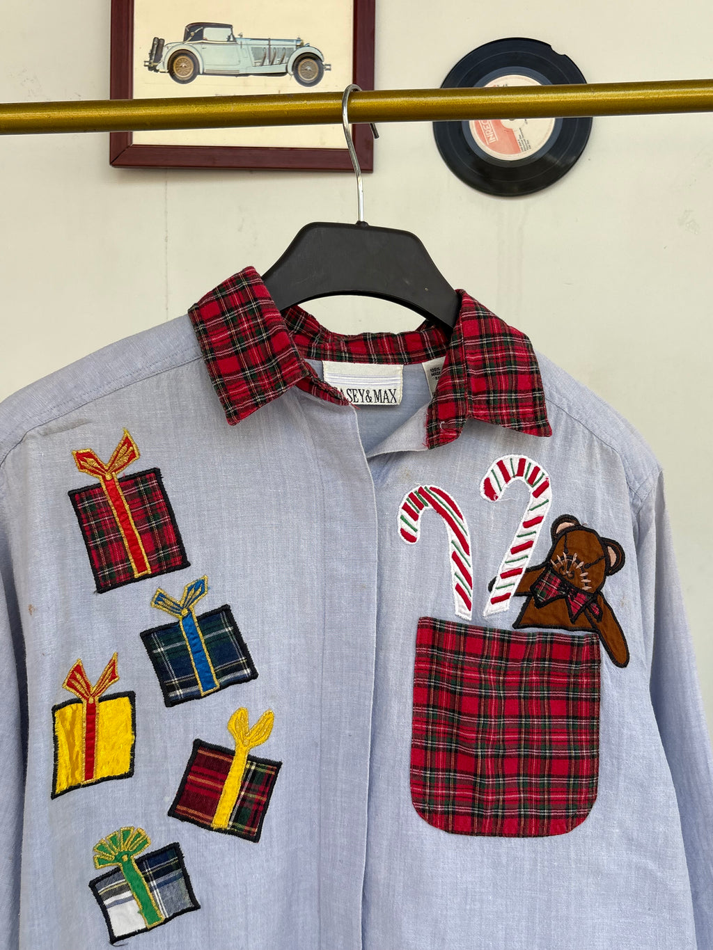 Ghingham collar patchwork shirt