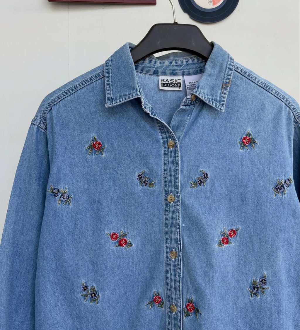 Embroidered denim shirt