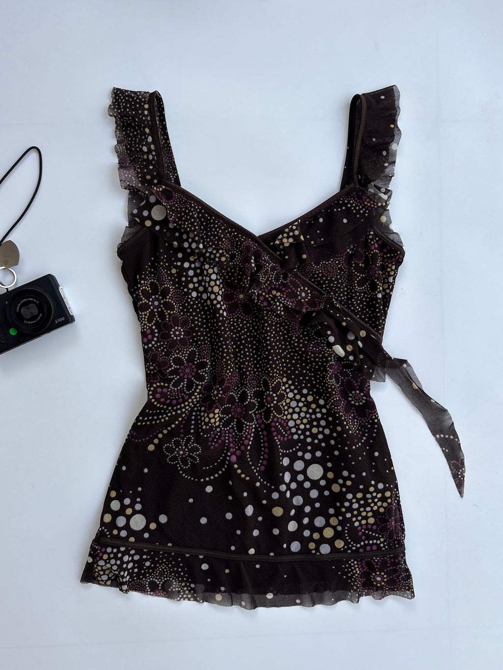 Y2k brown polka top