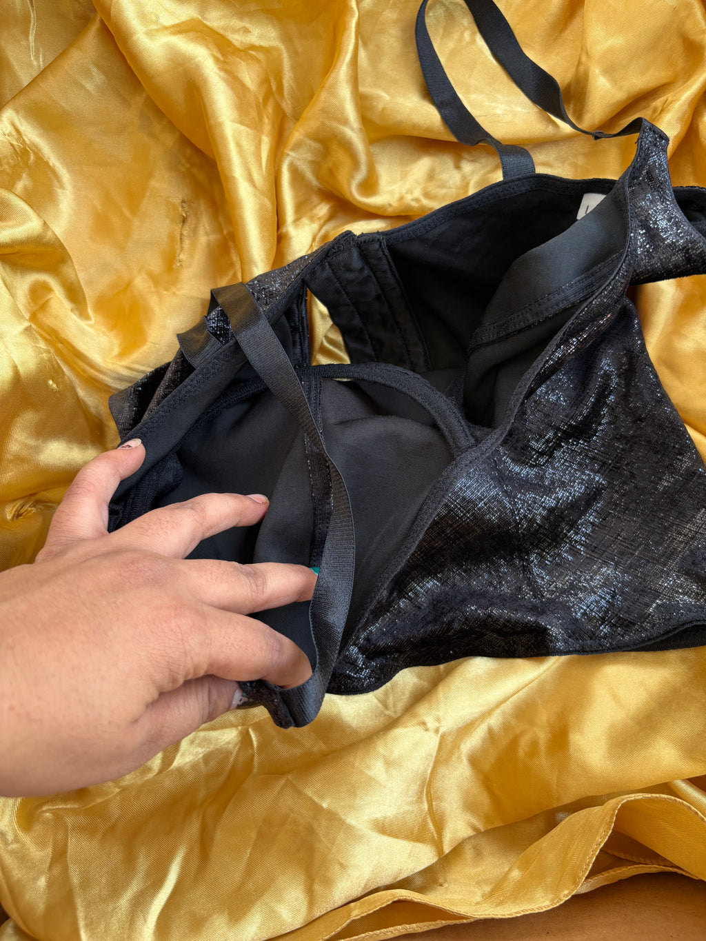 Boned glittery raven top