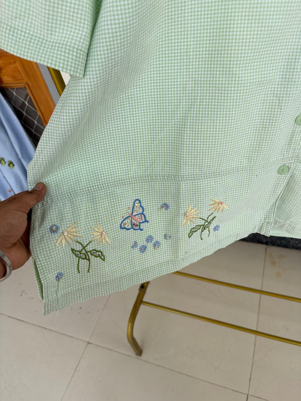 Green ghingham emb shirt