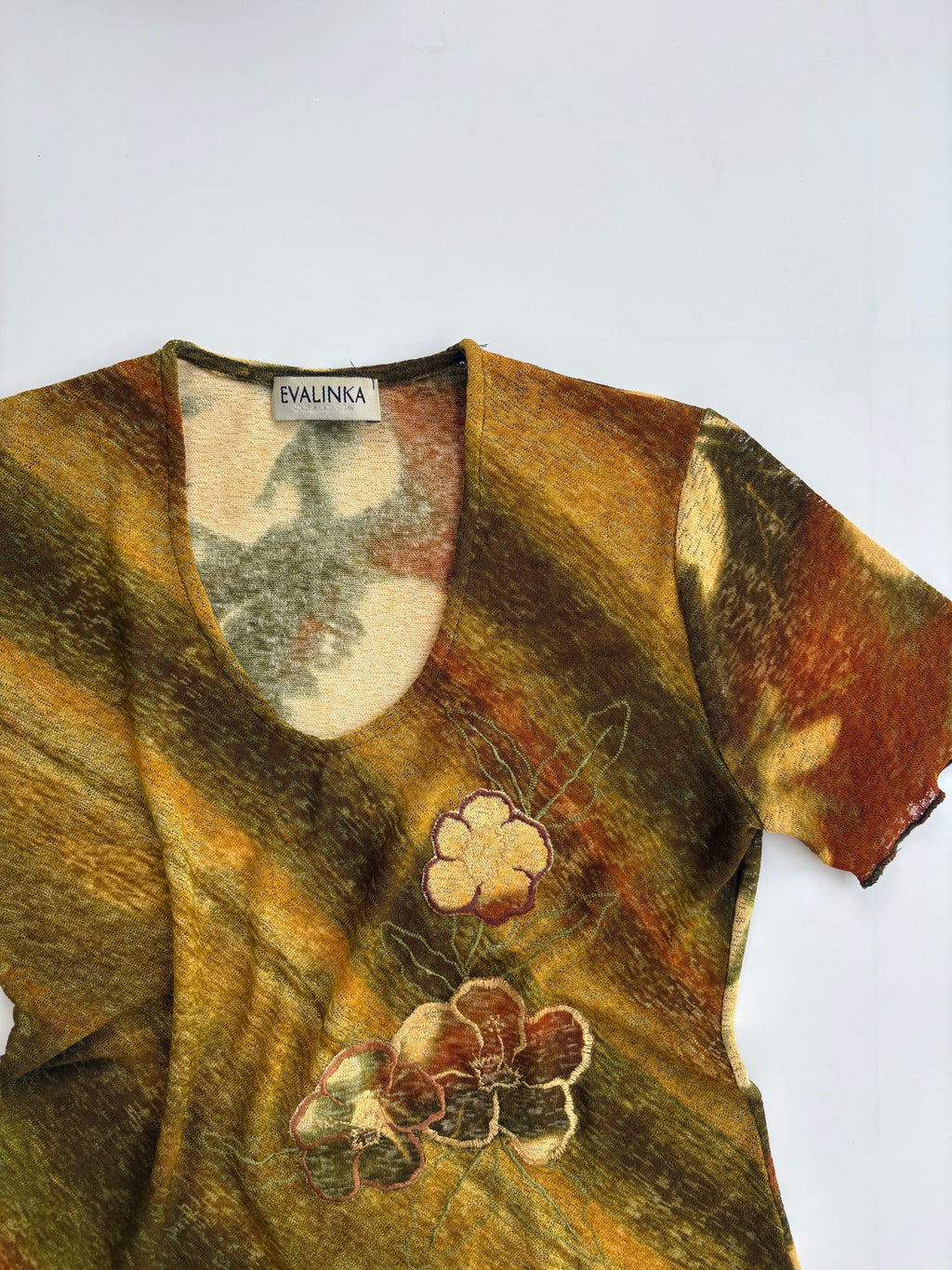Sage green embroidered patch top