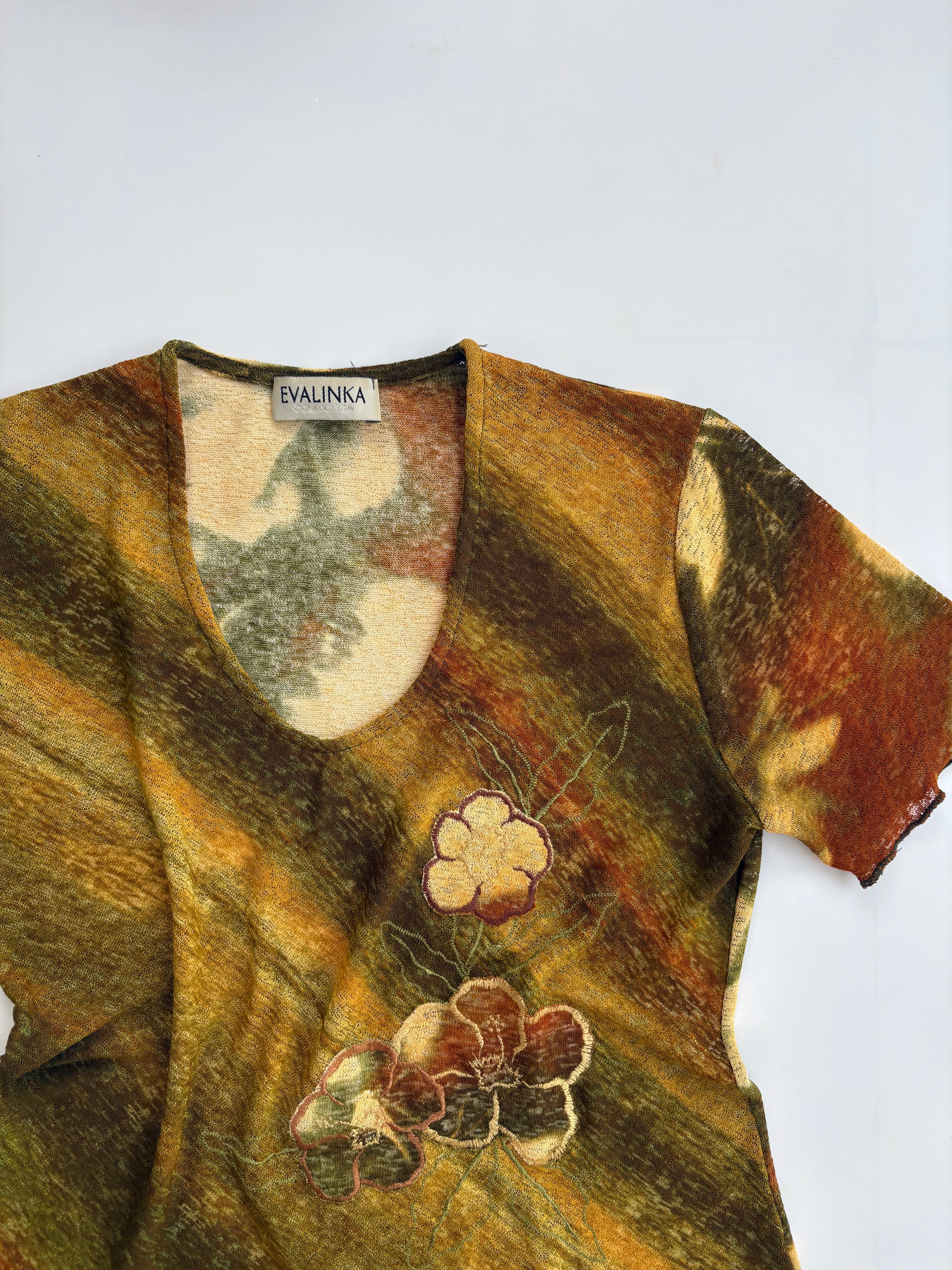 Sage green embroidered patch top