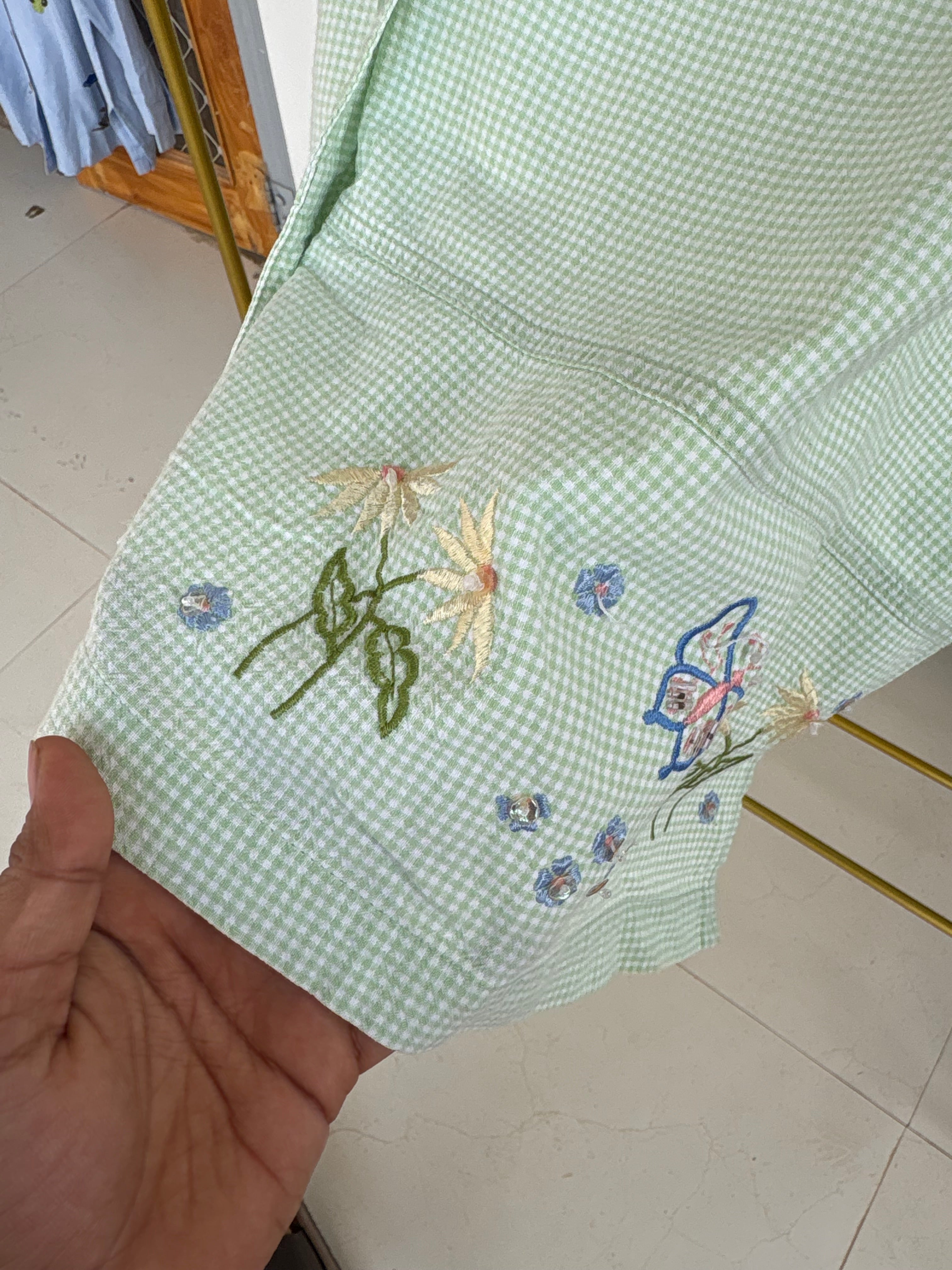 Green ghingham emb shirt