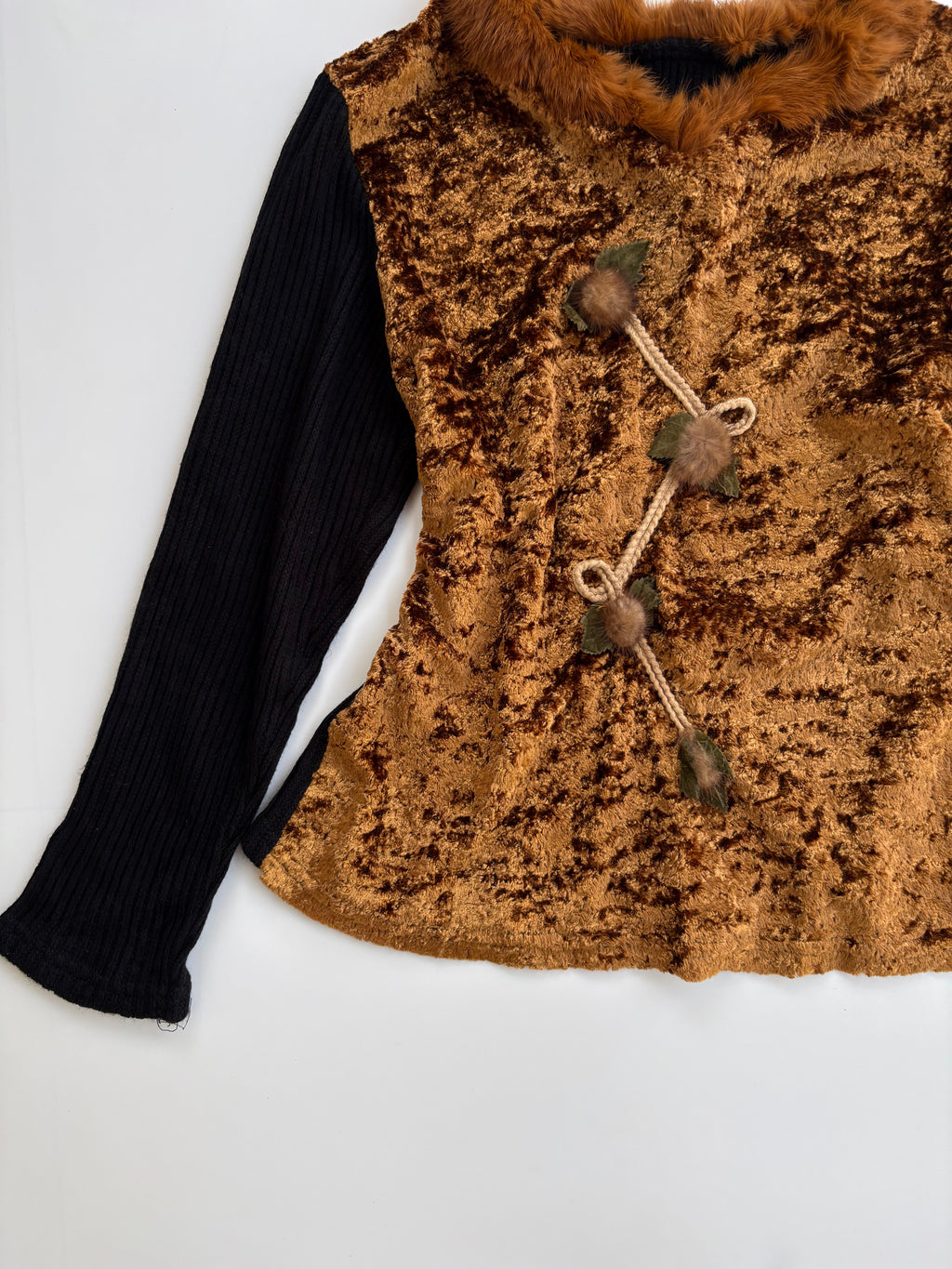 Y2k fur ribbed top