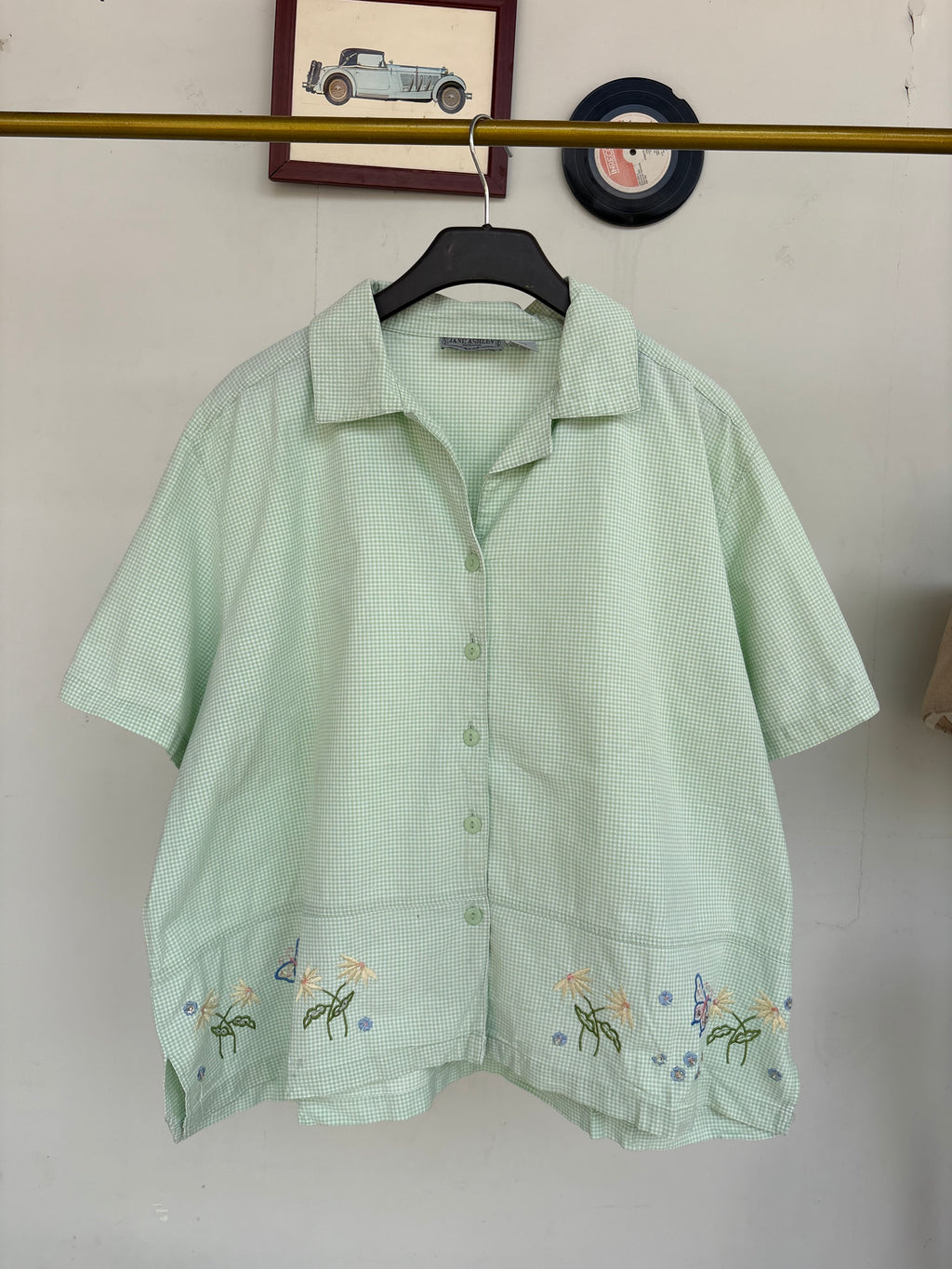 Green ghingham emb shirt