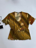 Sage green embroidered patch top
