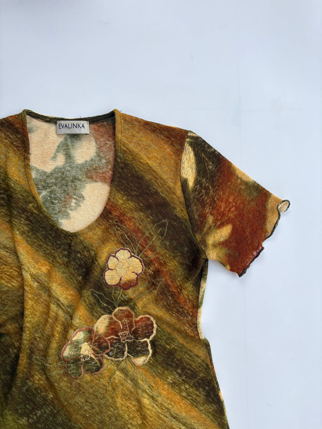 Sage green embroidered patch top