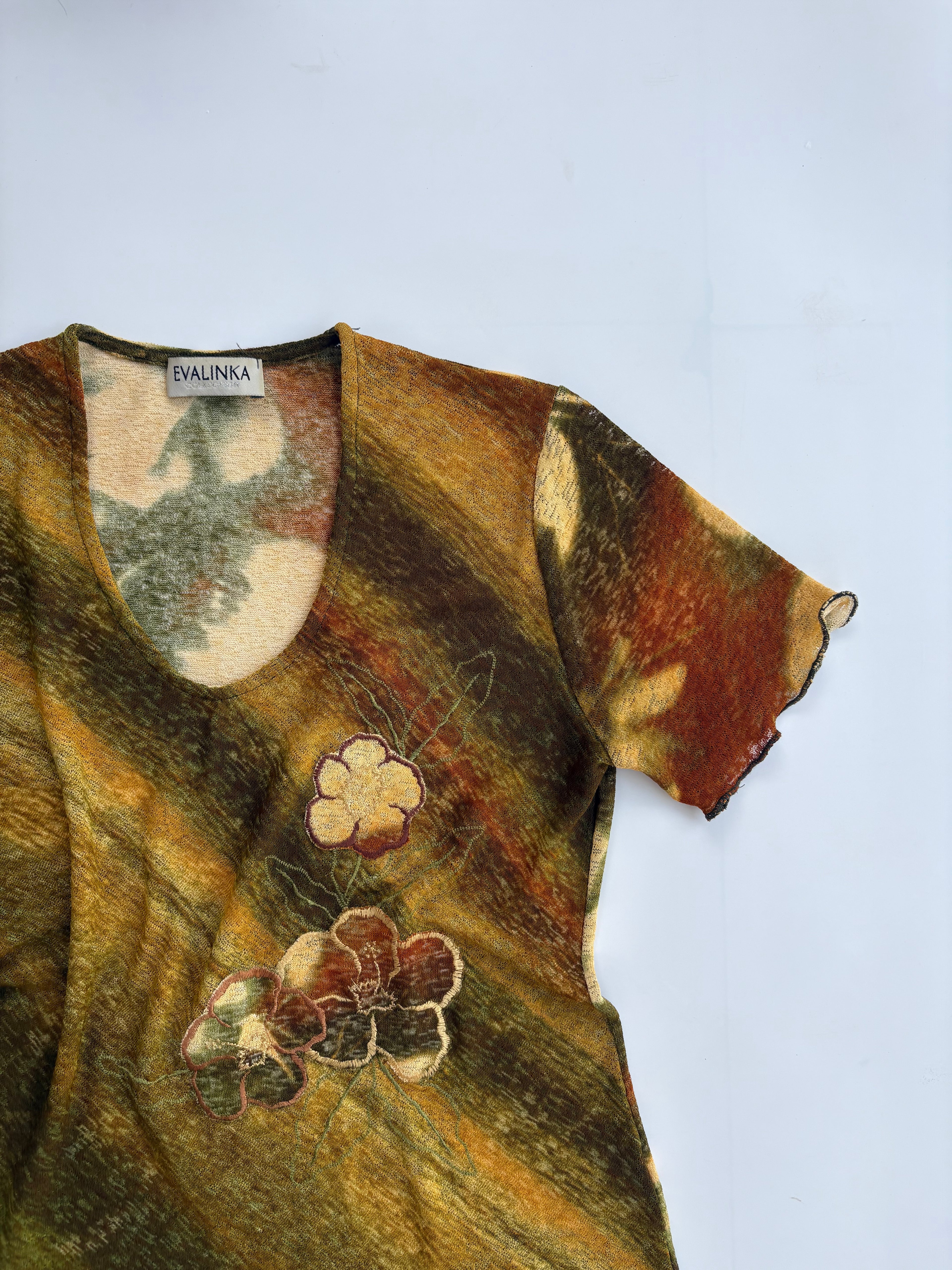 Sage green embroidered patch top