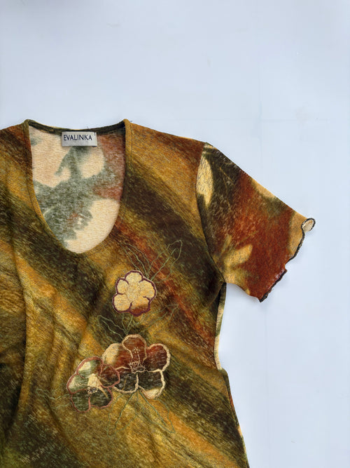 Sage green embroidered patch top