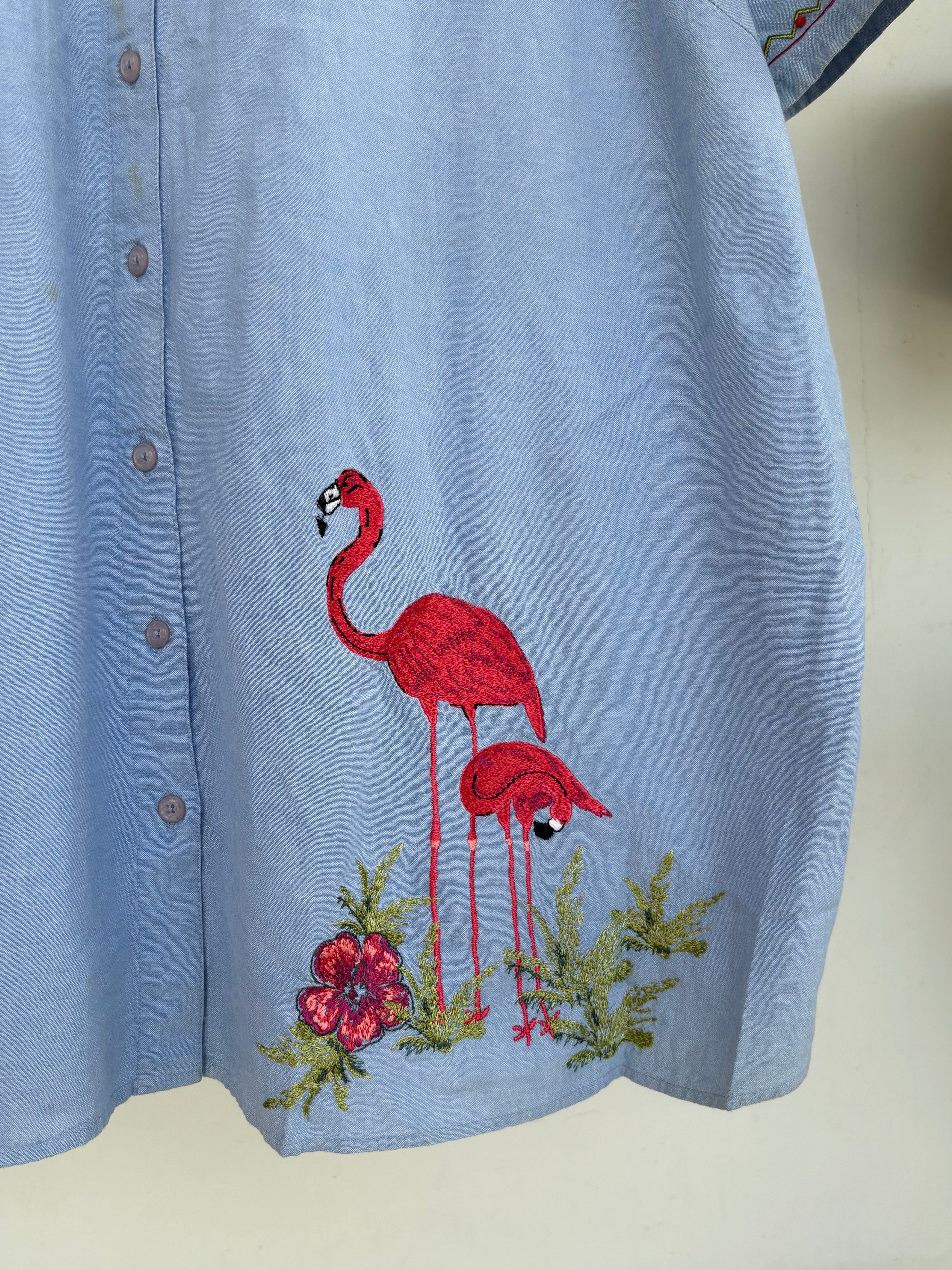 Exotic birds embroidered shirt