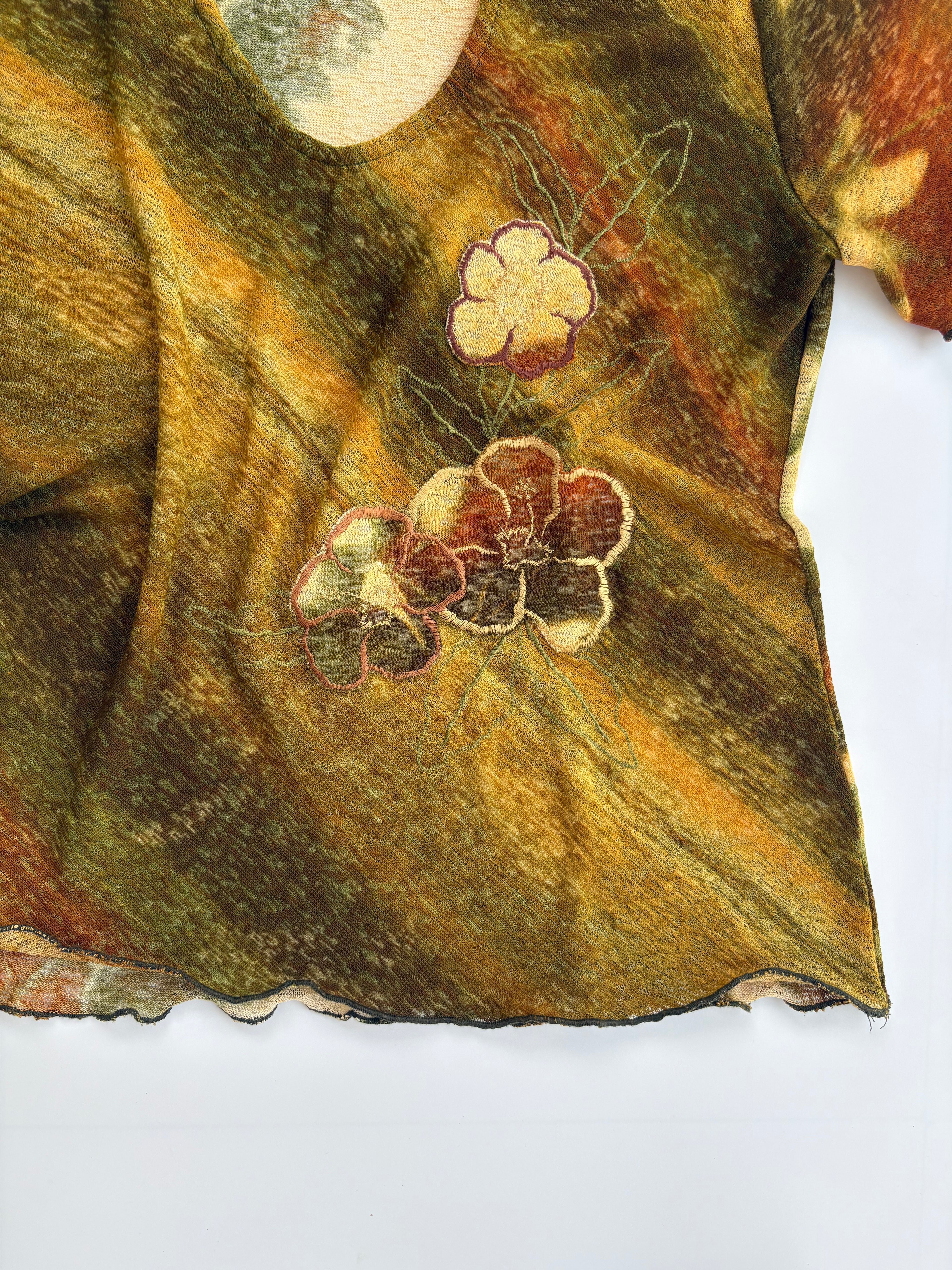 Sage green embroidered patch top