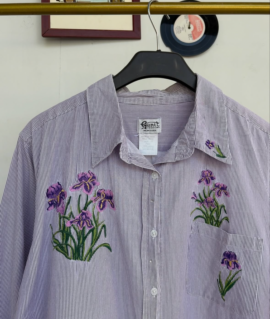 Lavender embroidered cotton shirt