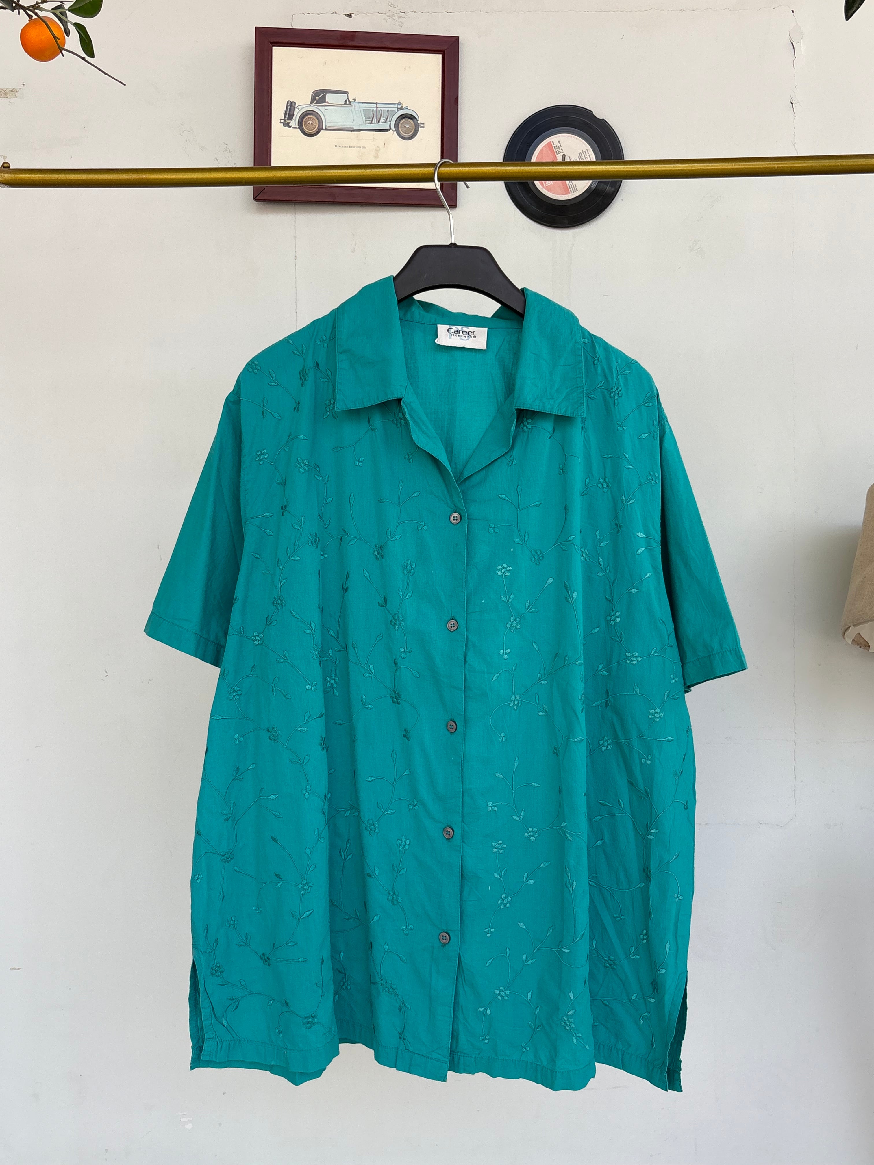 Embroidered mint easy breazy shirt