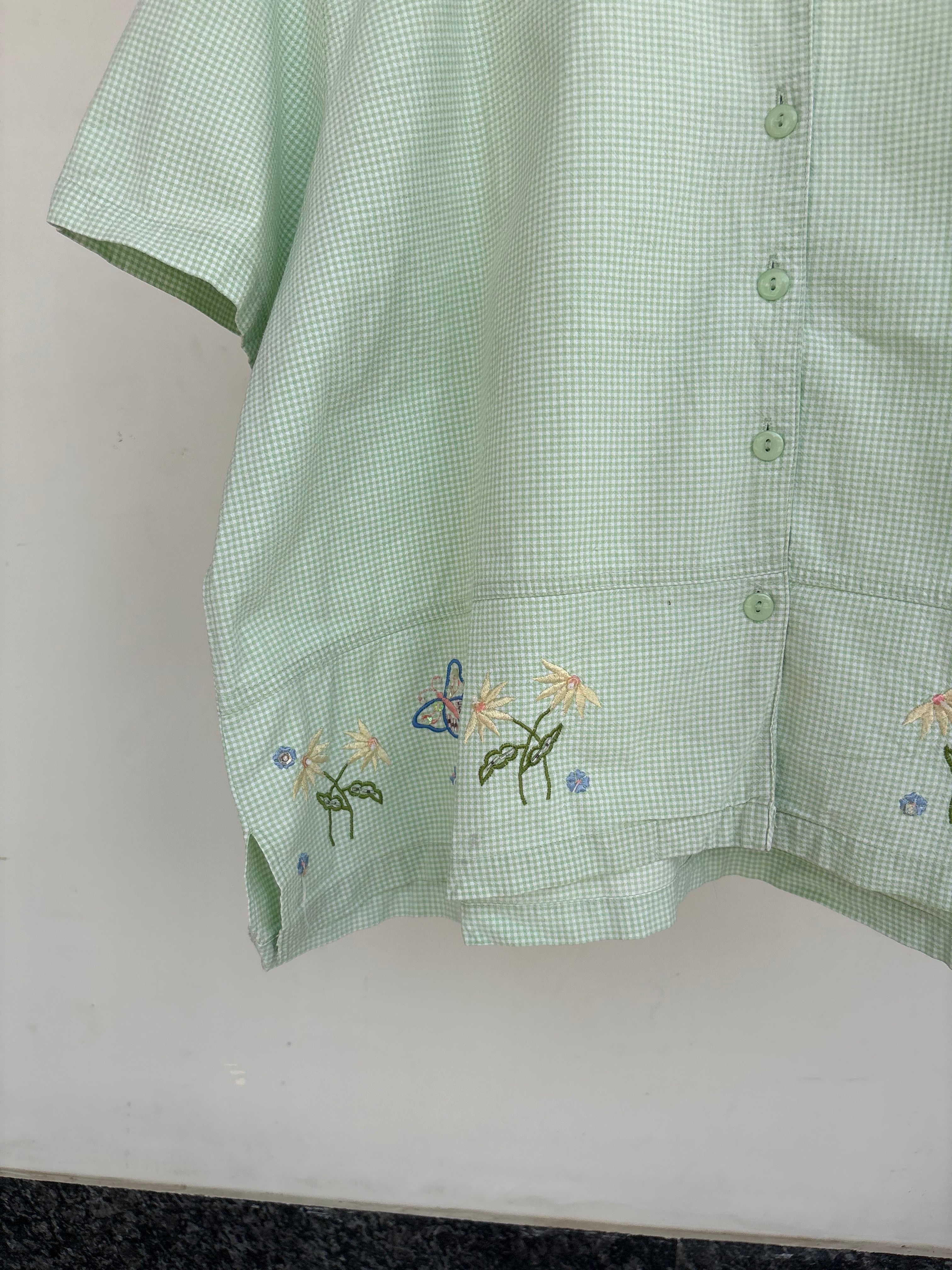 Green ghingham emb shirt
